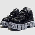 Women's Black Thick-soled Buckle-up Motorcycle Boots