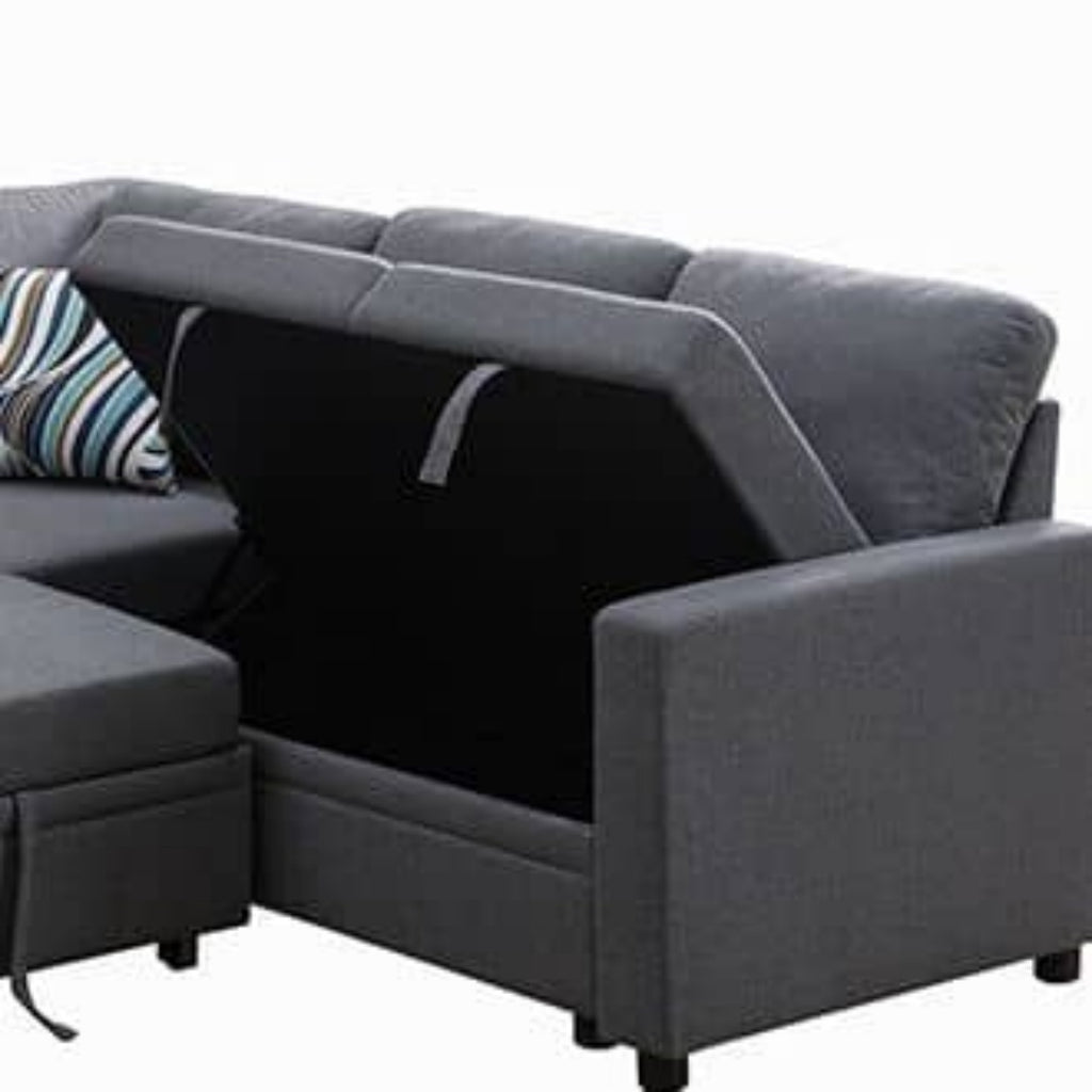 Pickup Only -Dark Grey Sackcloth 4-Piece Living Room Sofa Bed