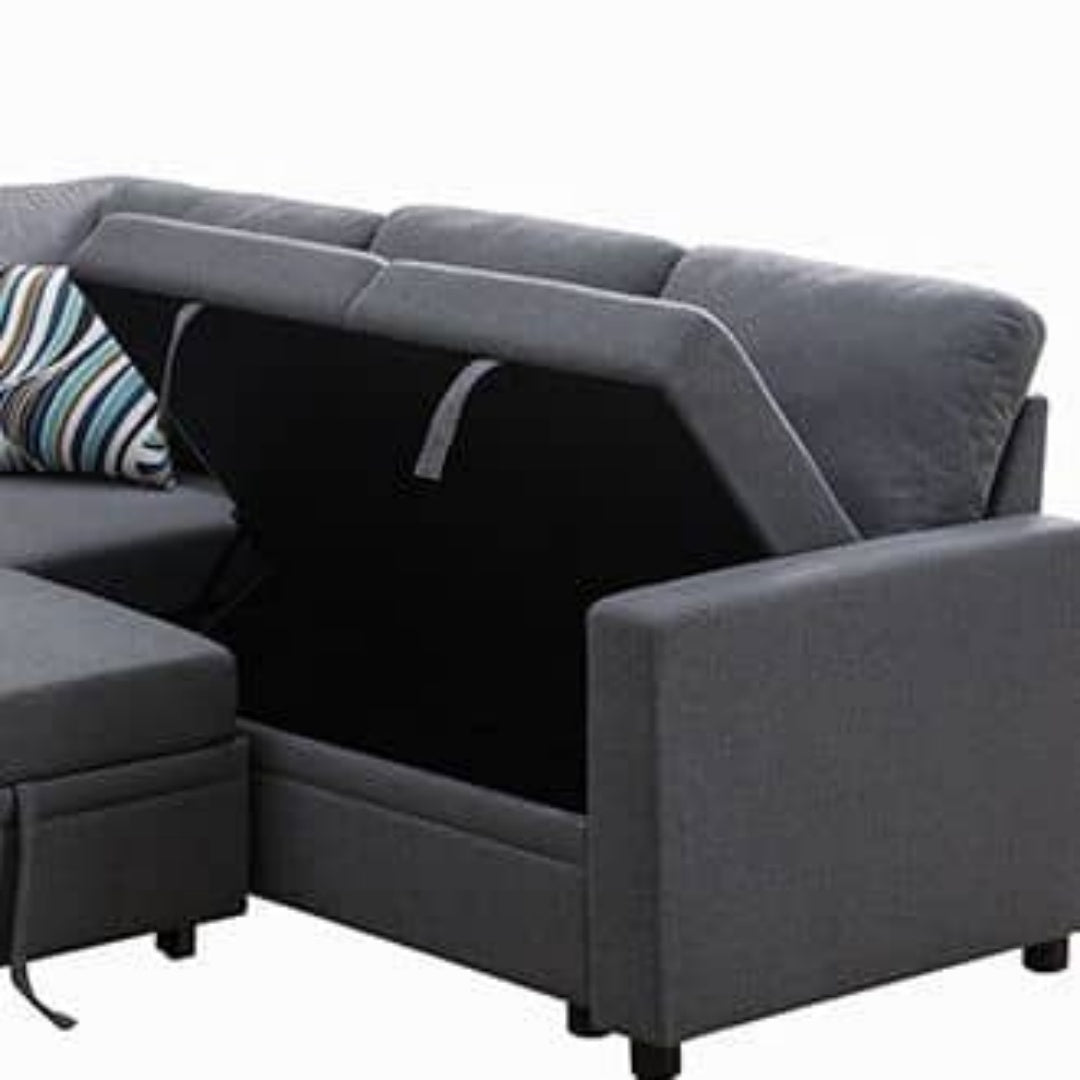 Pickup Only -Dark Grey Sackcloth 4-Piece Living Room Sofa Bed