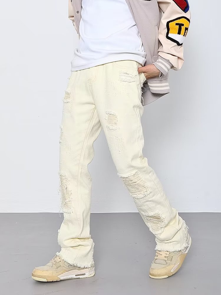 Men's And Women's Fashionable Frayed Hem Ripped Jeans