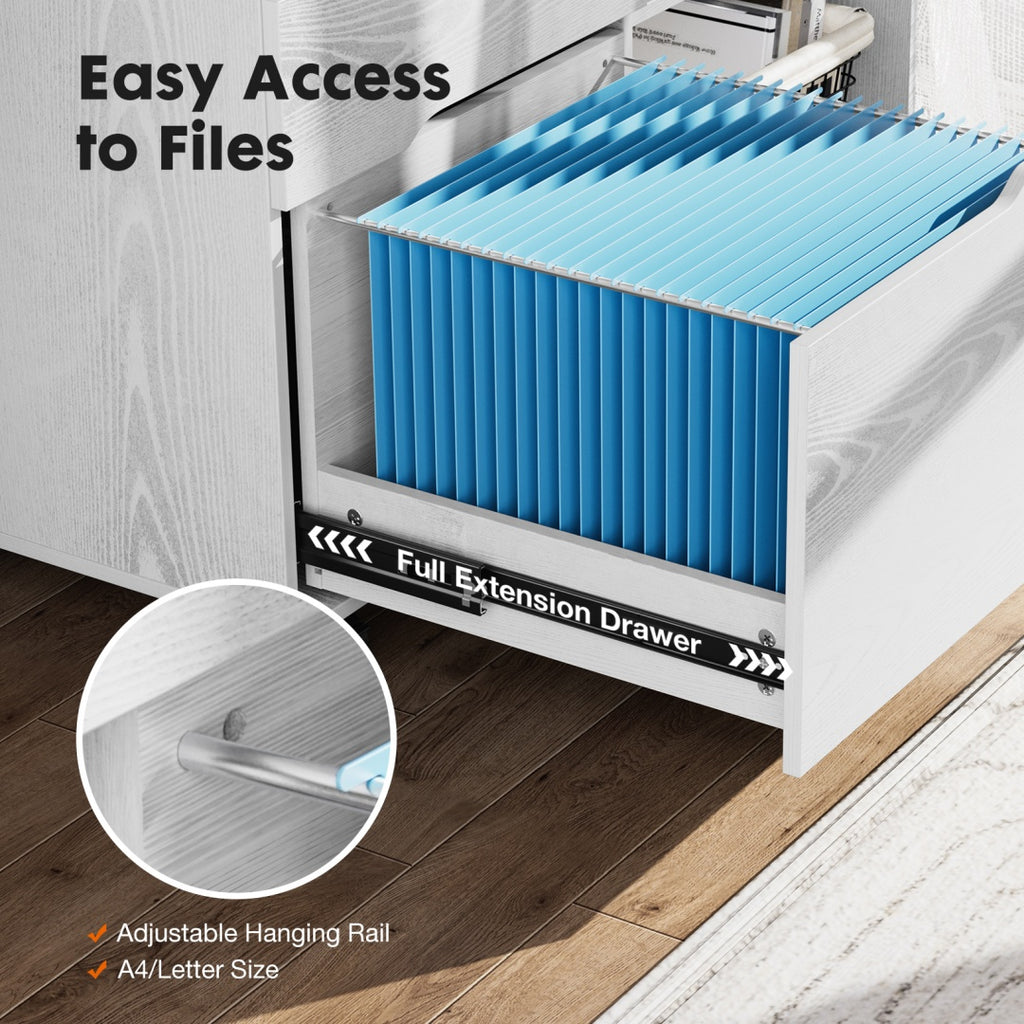 3 Drawer Mobile Rolling Lateral File Cabinet For Home Office And Kids Room