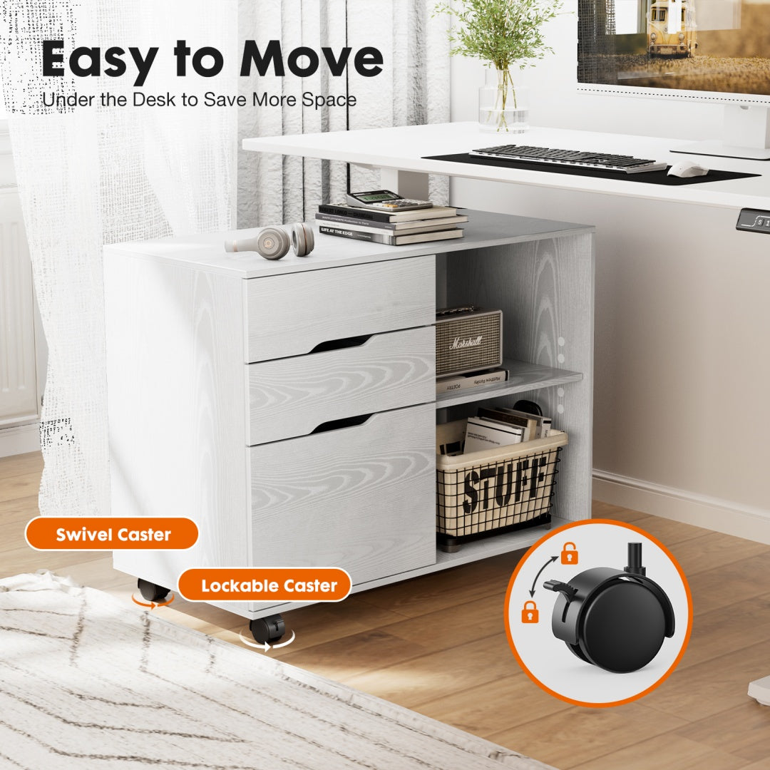 3 Drawer Mobile Rolling Lateral File Cabinet For Home Office And Kids Room