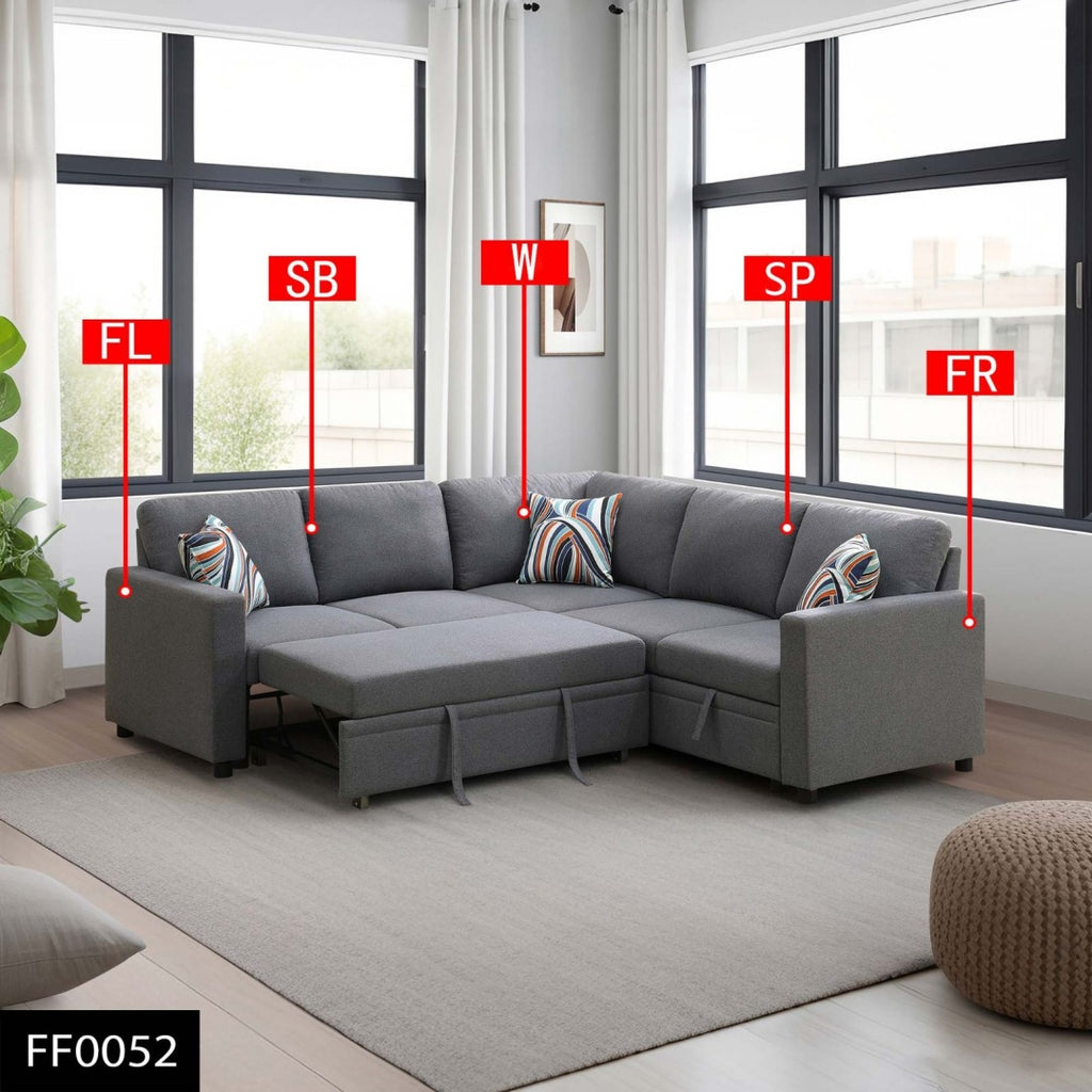 Pickup Only -Dark Grey Sackcloth 4-Piece Living Room Sofa Bed