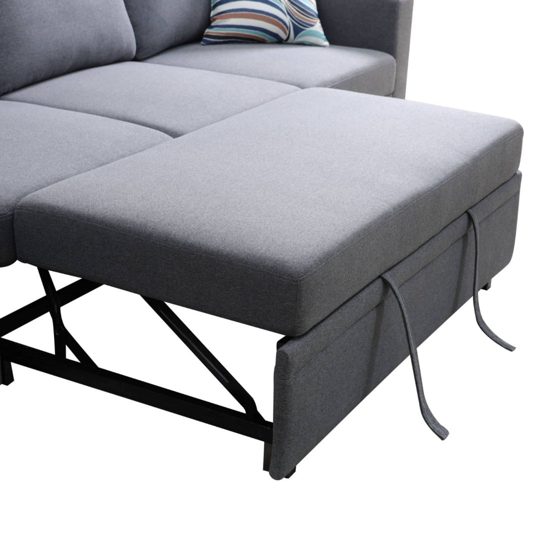 Pickup Only -Dark Grey Sackcloth 4-Piece Living Room Sofa Bed