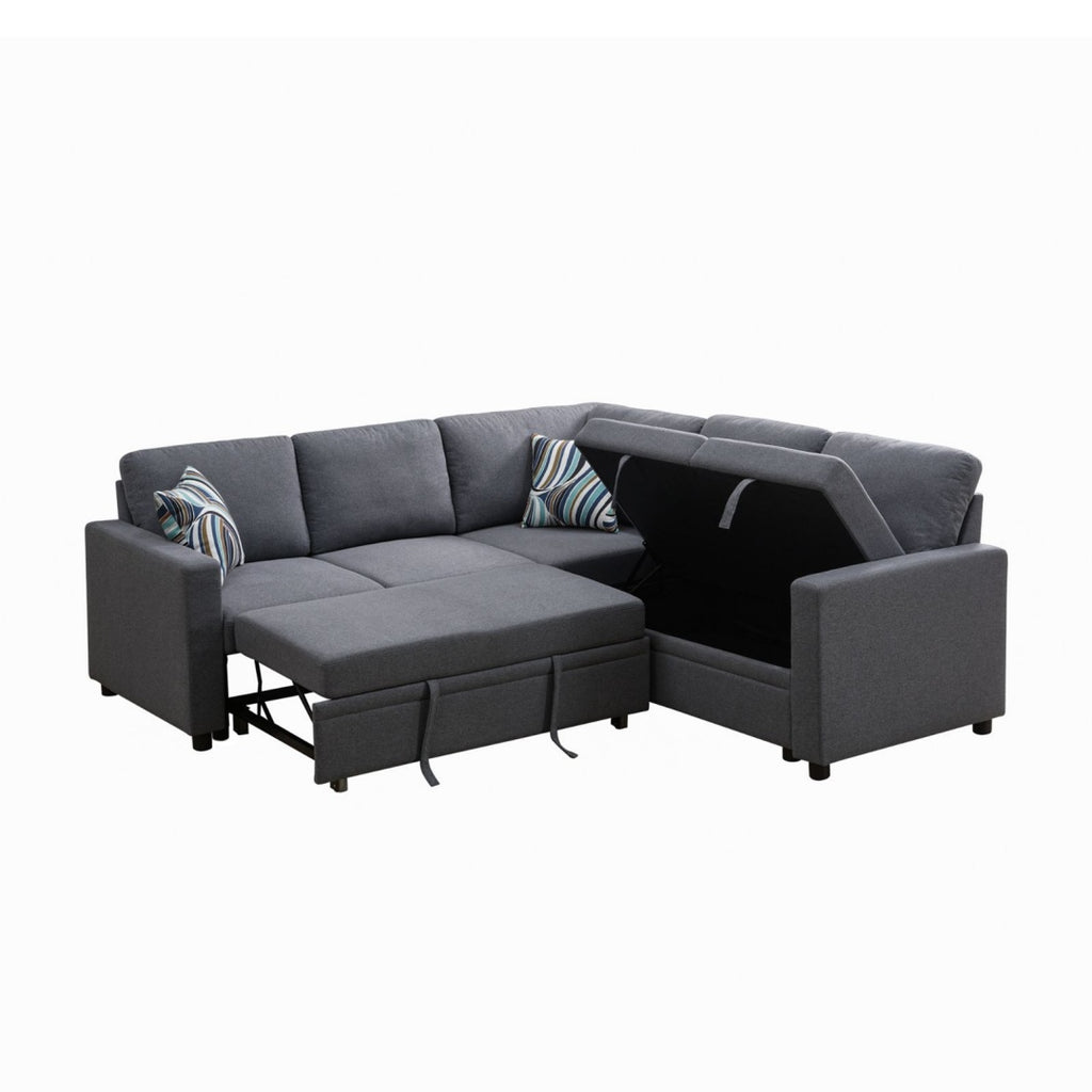 Pickup Only -Dark Grey Sackcloth 4-Piece Living Room Sofa Bed