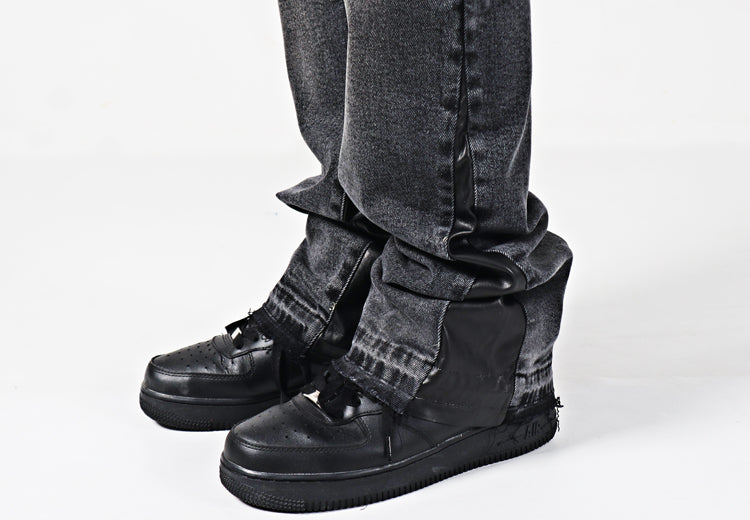 American Street Hiphop Leather Patchwork Popular Youth Vintage Jeans