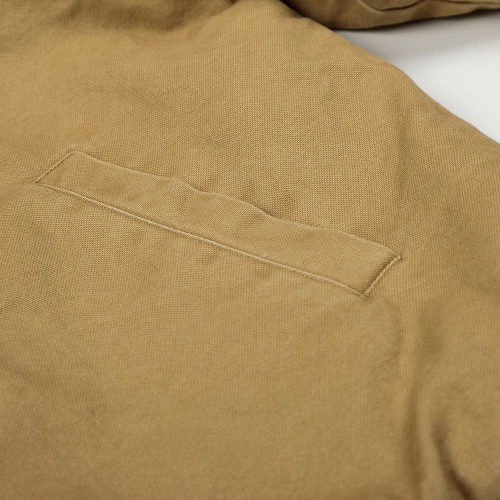 Contrasting Color Fleece-Lined Jacket With Fur Collar Men's Loose Fit